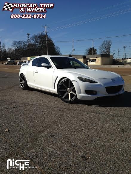 vehicle gallery/mazda rx 8 niche verona m150  Black & Machined with Dark Tint wheels and rims